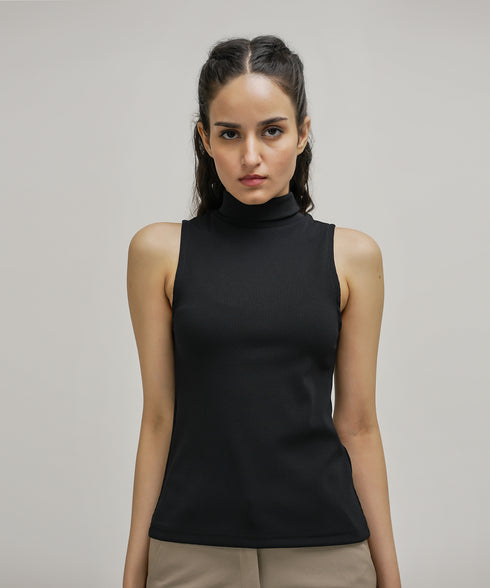 Women's Sleeveless Rib Turtleneck