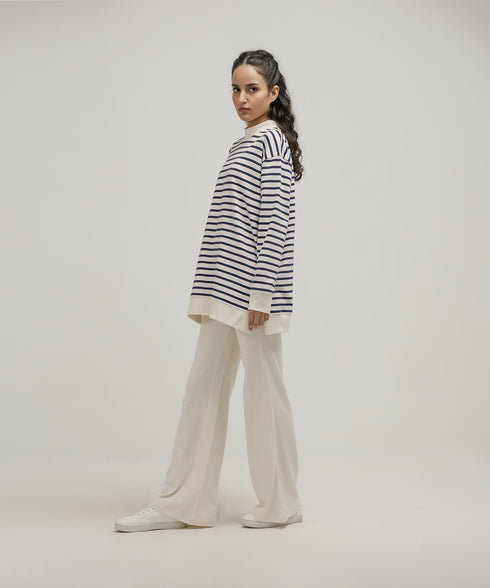 Women's Striped Mock Neck Set