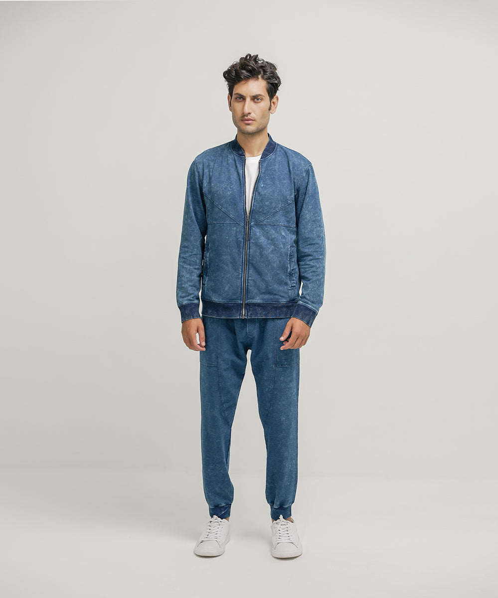 Bleached bomber men's denim jacket