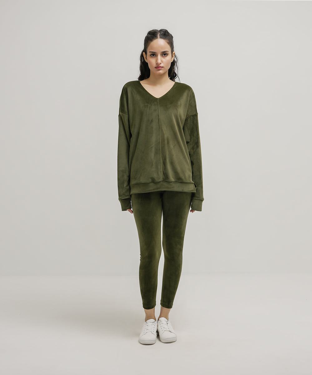 Velour Leggings - Olive