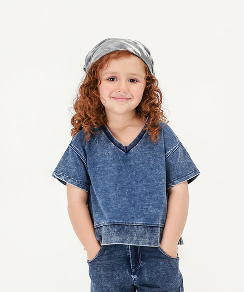 Girls' Denim V-Neck Sweatshirt
