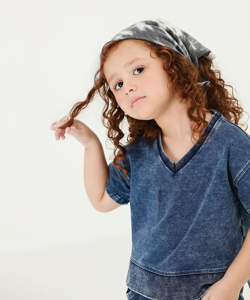 Girls' Denim V-Neck Sweatshirt