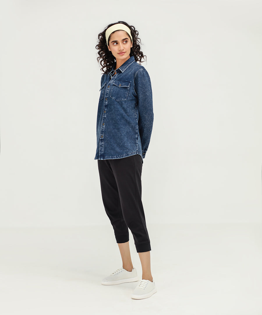 Women's Denim Button Down Shirt Bandana