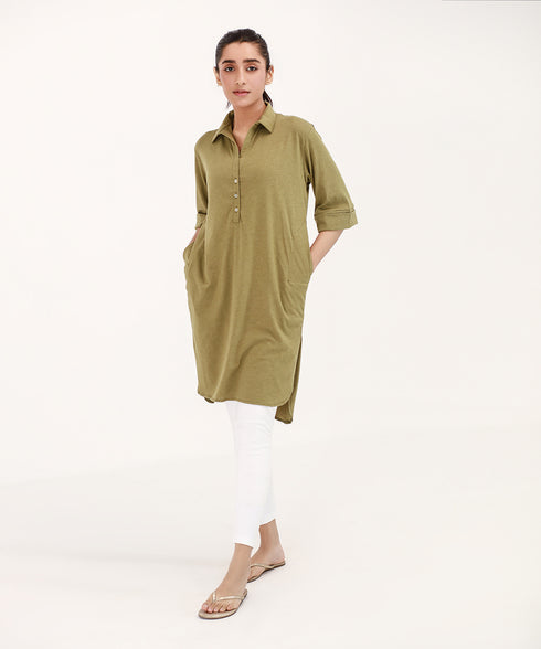 Women's Melange Collared Tunic Shirt