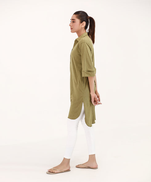 Women's Melange Collared Tunic Shirt
