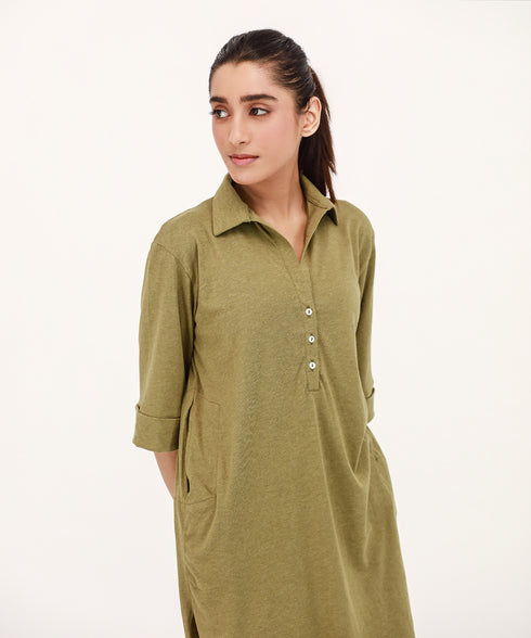 Women's Melange Collared Tunic Shirt
