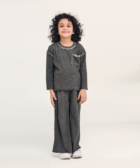 Girls' Stone Wash Raw Hem Tee