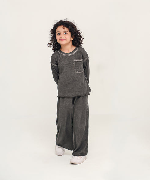 Girls' Stone Wash Raw Hem Tee