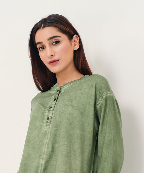 Women's Stone Wash Henley