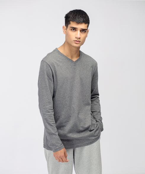 Men's Basic Long Sleeve V-Neck Tee