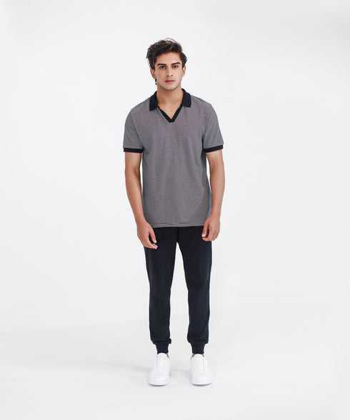 Men's Striped Johnny Collar Polo