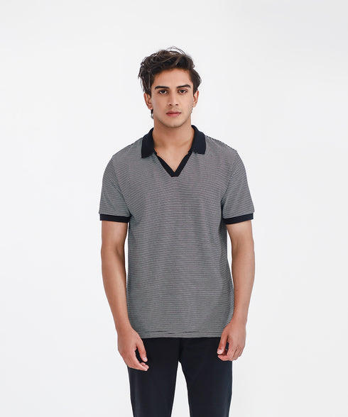 Men's Striped Johnny Collar Polo