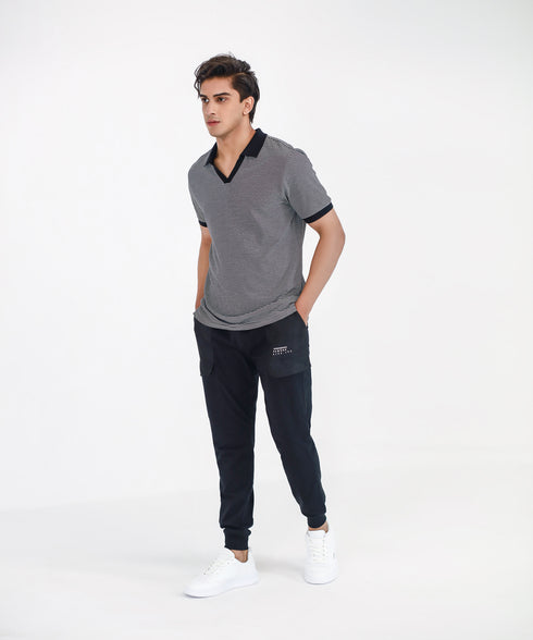 Men's Striped Johnny Collar Polo