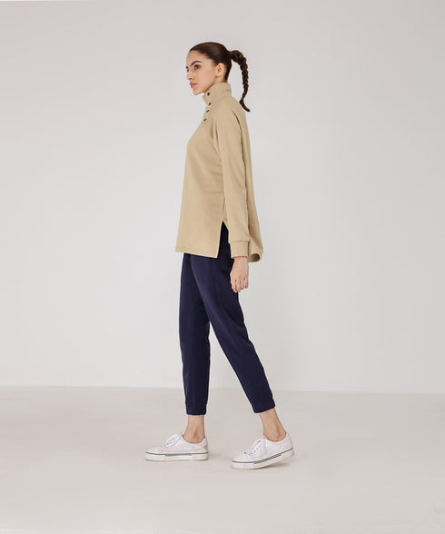 Women's Snap Button Mock Neck