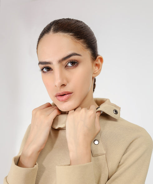 Women's Snap Button Mock Neck