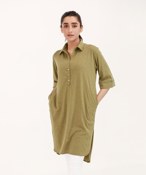Women's Melange Collared Tunic Shirt