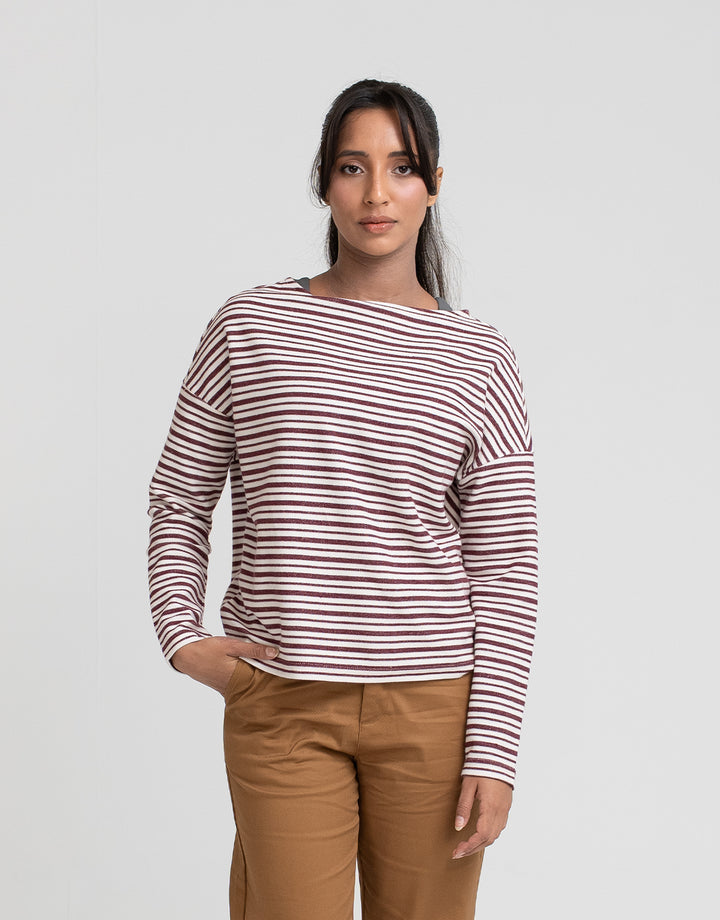 Women's Striped Boat Neck Sweatshirt