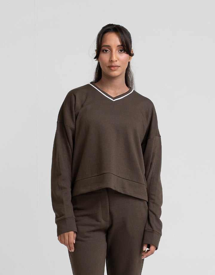 Women's Contrast V-Neck Sweatshirt