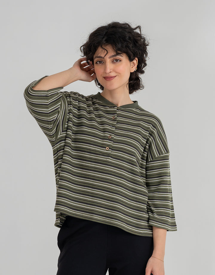 Women's Striped Henley Shirt